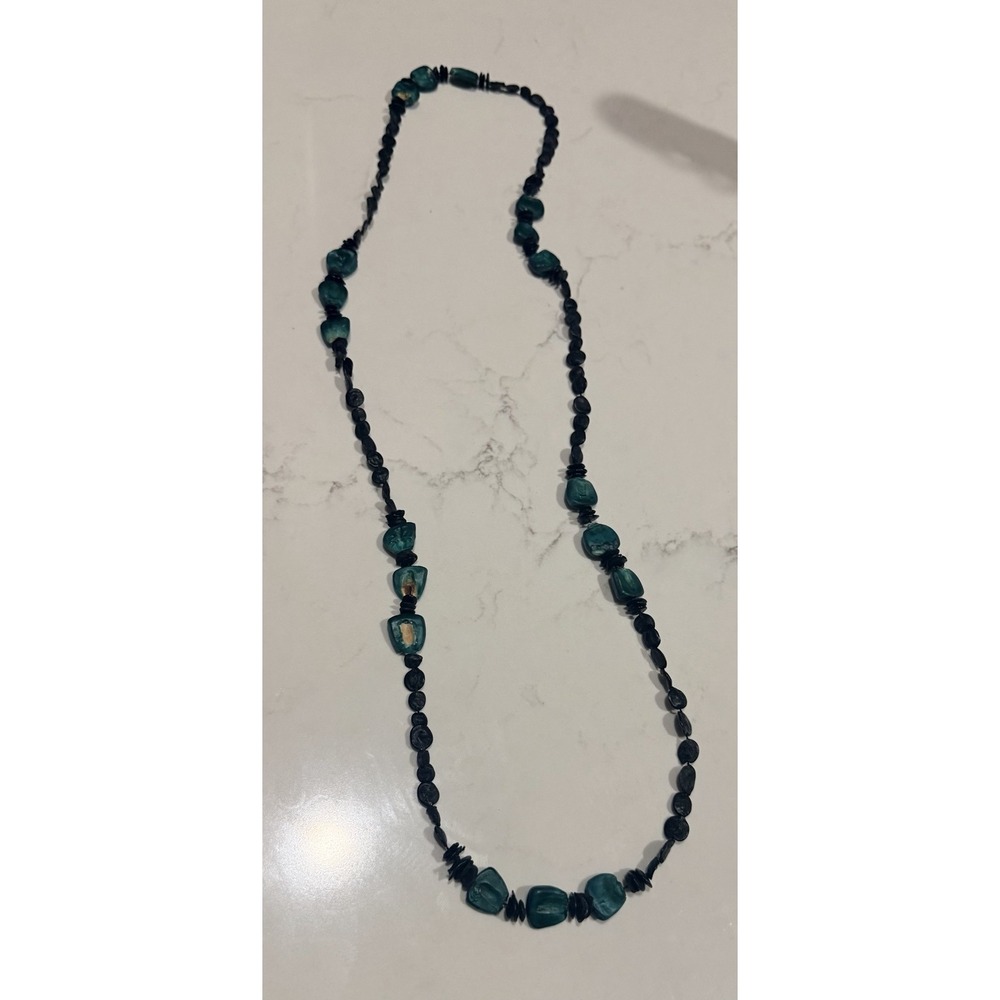 Unbranded Beaded Necklace Womens OS Teal Good Bohemian Natural Nut Seed Long - Picture 2 of 3